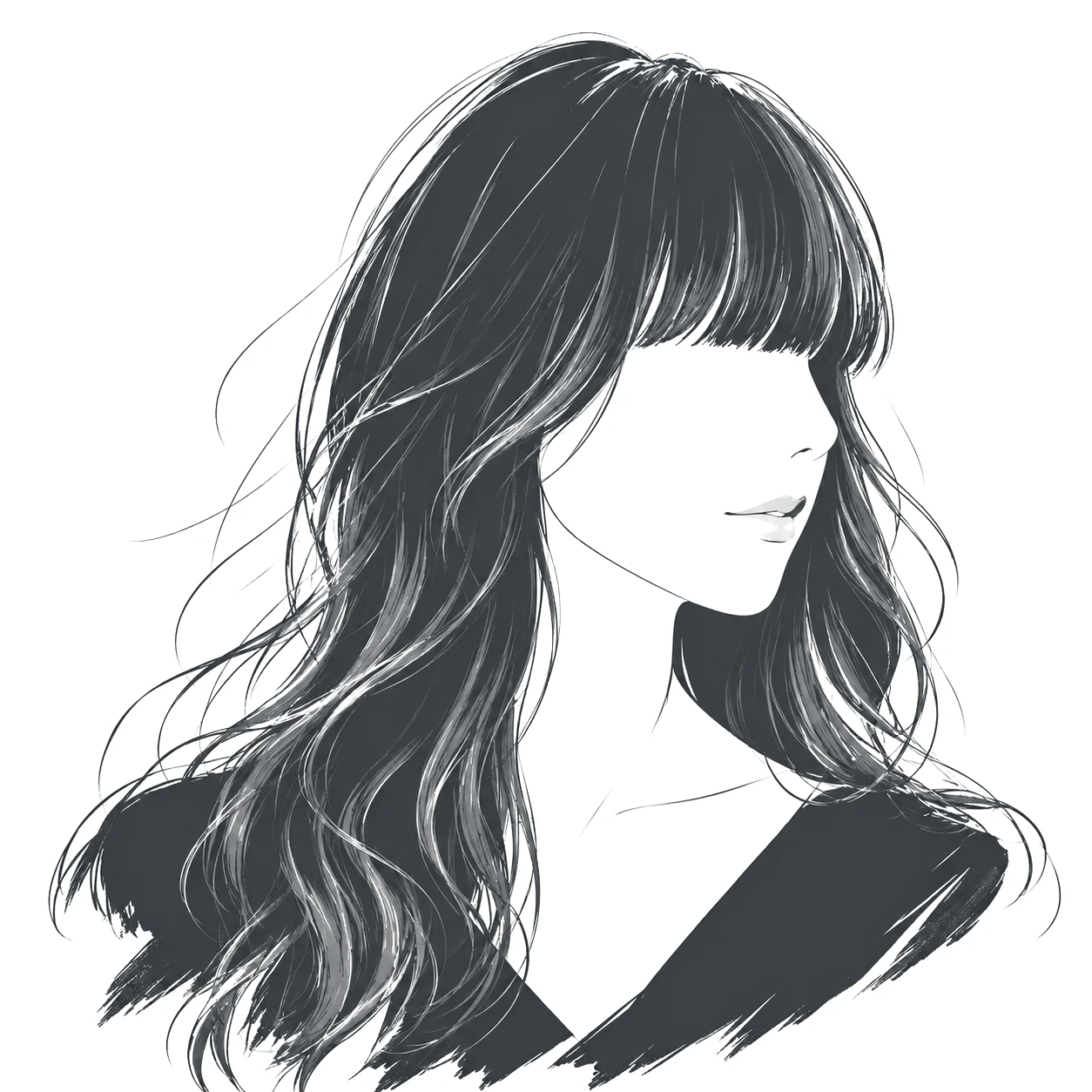 代表・齊藤のぞみの横顔を描いたモノクロのイラスト